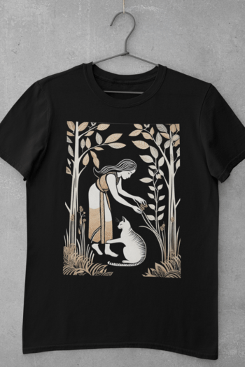 Cat and Me - cat t shirt for women featuring original linocut artwork