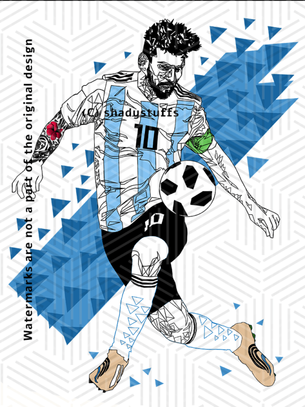 A Messi t shirt design featuring a unique line art of Lionel Messi