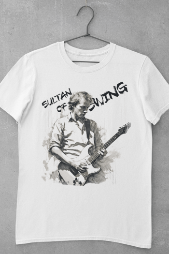 Sultan of Swing - Dire Straits t shirt featuring ink sketch of Mark Knopfler